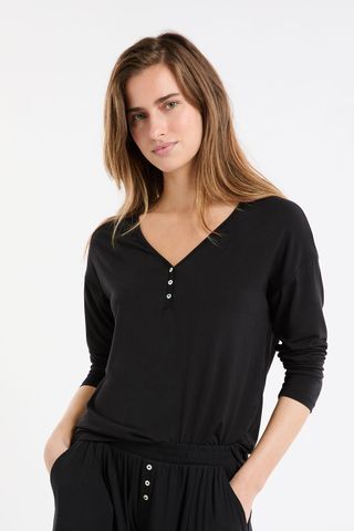 MODY SPE Camiseta de manga larga de pijama de modal NEGRO S