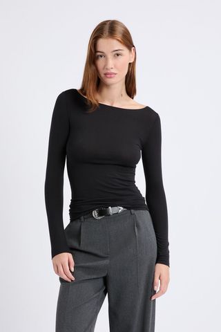 WARME UP Camiseta térmica con cuello barco NEGRO S