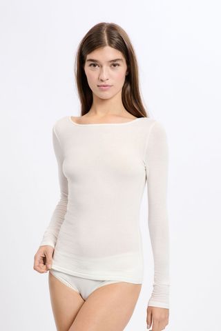 WARME UP Camiseta de manga larga con cuello barco ECRU L