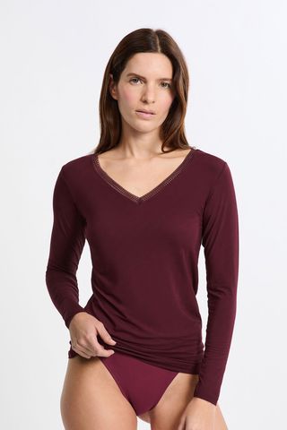 WARME UP LACE Camiseta de cuello en v de punto térmico BURDEOS GRANATE XS