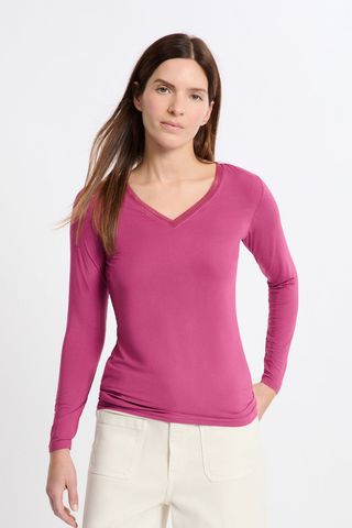 WARME UP LACE Camiseta de cuello en v de punto térmico FUCSIA XS