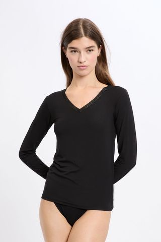 WARME UP LACE Camiseta de manga larga con cuello en v de tejido térmico NEGRO M