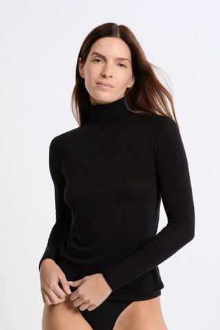 WARM LIGHT Camiseta térmica de cuello alto con cashmere NEGRO M