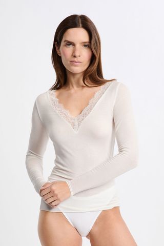 WARM LIGHT Camiseta térmica con cuello en v y cashmere CRUDO XL