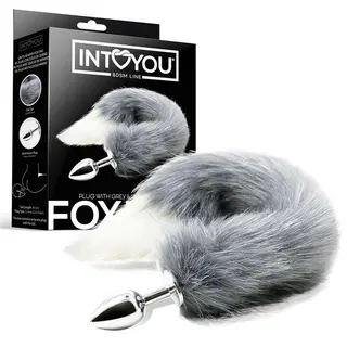 Intoyou: Grey And White Faux Tail With Stainless Plug (8436583794715)