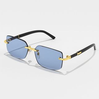 Lunettes de soleil rectangulaires bleu transparent et or