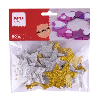 Étoiles en mousse adhésives pailletées Or et Argent - 50 u.
