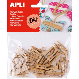 Mini pinces en bois naturel 45 u.