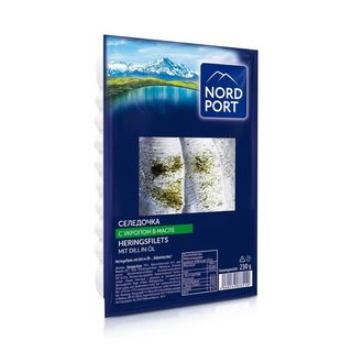 Filete de arenque con eneldo, en aceite, Nord Port, 230