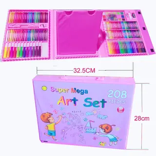 Mallette d'Artiste 208 Pièces pour Enfant - Kit de Dessin & Coloriage Complet (Feutres, Crayons, Peinture) - Rose