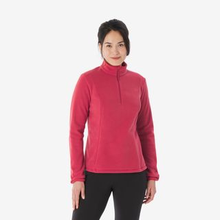 Forro Polar De Montaña Y Trekking Media Cremallera Mujer Quechua Mh100 Xs Rojo