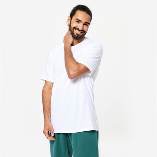 Camiseta Fitness Hombre 500 Essential Blanco Glaciar L Blanco