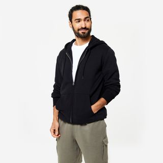 Sudadera Fitness Hombre Negro Cremallera Capucha Muletón 3Xl Negro