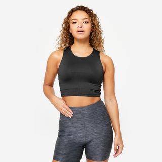 Camiseta Fitness Tirantes Crop Top Mujer Domyos 100 Negro Xs Negro