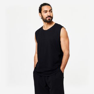 Camiseta Fitness Sin Mangas Tirantes Cuello Redondo Algodón Domyos 500 Negro 2Xl Negro