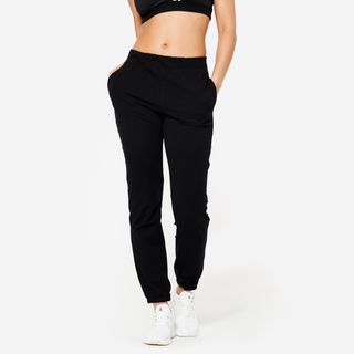 Pantalón Jogger Fitness Recto Algodón Mujer Domyos Negro M / W30 L31 Negro