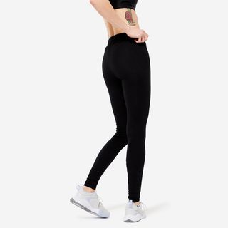 Malla legging algodón tiro alto fitness Mujer 500 negro.L / W33 L31 Negro