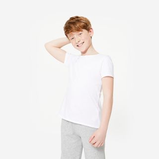 Camiseta gimnasia manga corta básica 100% algodón Niños Domyos 100 blanco.113 122cm 5 6A Blanco