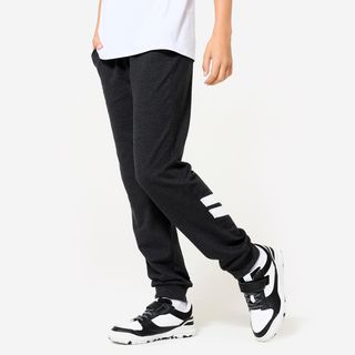 Pantalón Jogger 100 Niños Gris Oscuro Jaspeado Mixto Algodón French Terry Recto.141 150cm10 11A Blanco