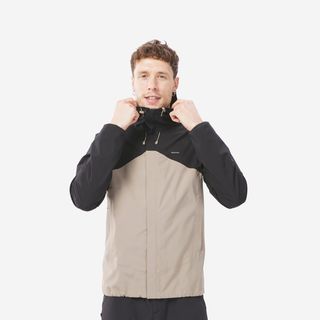 QUECHUA CHAQUETA LIGERA IMPERMEABLE PARA MUJER MH10 Negra / Beige S
