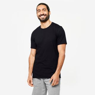 Camiseta Fitness Manga Corta Algodón Extensible Slim Hombre Negro S Negro