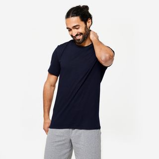 Camiseta Fitness Manga Corta Algodón Extensible Slim Hombre Azul Marino M Azul