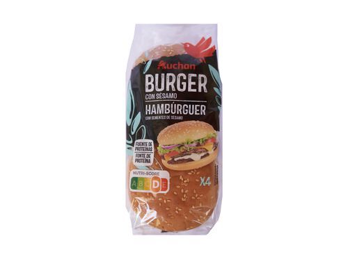 PAO HAMBURGUER AUCHAN COM SÉSAMO 4 UN 200G