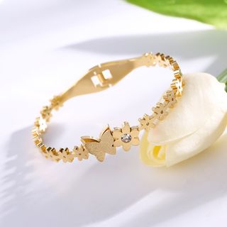 ოქროსფერი პეპლების ბაღის სამაჯური – 18K პრემიუმი / Golden Butterfly Garden Bangle – 18K Premium