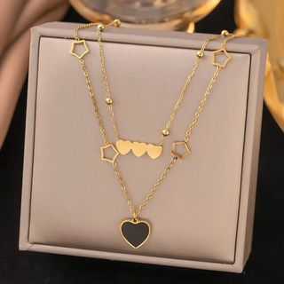 ორმაგი გულის ფენიანი ყელსაბამი / Double Heart Layered Necklace