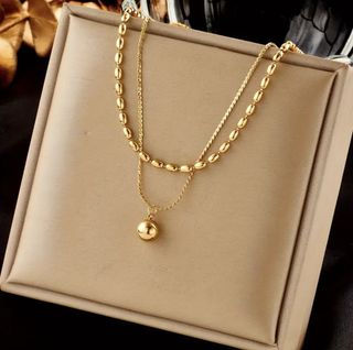 ორმაგი ფენის ოქროს მძივებიანი ყელსაბამი / Double Layer Golden Beads Necklace