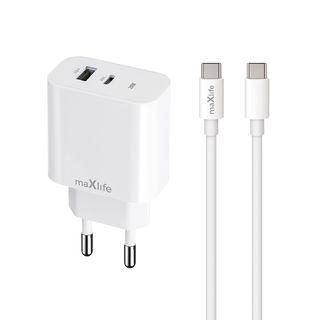 Punjač Maxlife MXTC-06-20AC bijeli PD QC 1xUSB-C 1xUSB 20W + USB-C USB-C kabl 20W OEM0101312