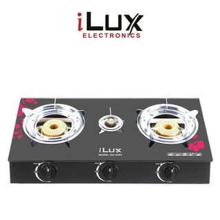 ilux Cuisinière à Gaz - Allumage Automatique - Réchaud Vitré - GS-8400 - 3 Feux - Noir