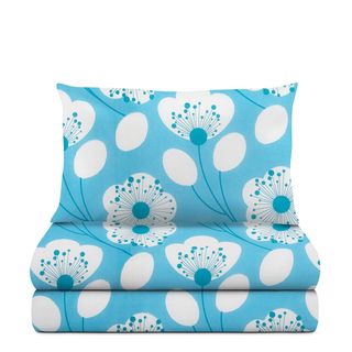 Completo letto singolo azzurro fiori - bianchi