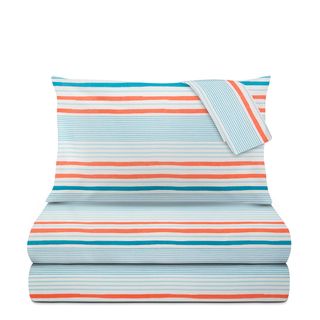 Completo letto matrimoniale - righe azzurre arancione