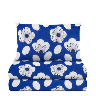 Completo letto 1 piazza e mezza blu fiori - bianchi
