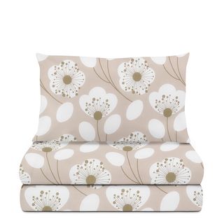 Completo letto singolo beige fiori - bianchi