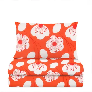Completo letto 1 piazza e mezza corallo fiori - bianchi
