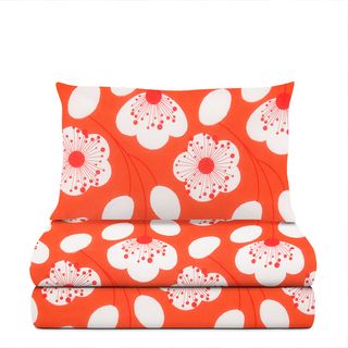 Completo letto singolo corallo fiori - bianchi