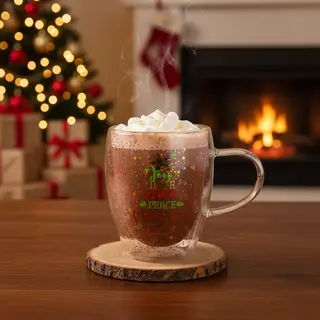 Tazza mug vetro borosilicato Love Christmas - glitter 300 ml
