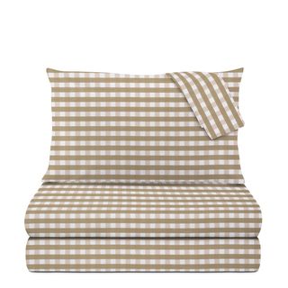 Completo letto matrimoniale - quadretti beige