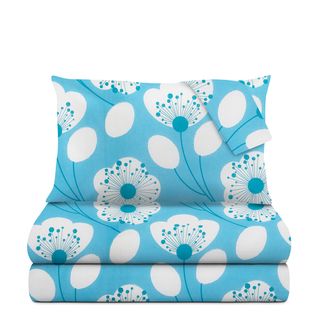 Completo letto matrimoniale azzurro fiori - bianchi