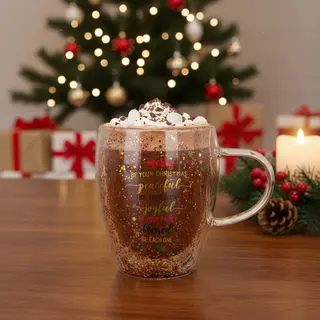 Tazza mug vetro borosilicato natalizia - glitter 300 ml