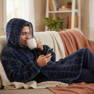 Felpa con cappuccio tartan blu  verde - Flannel