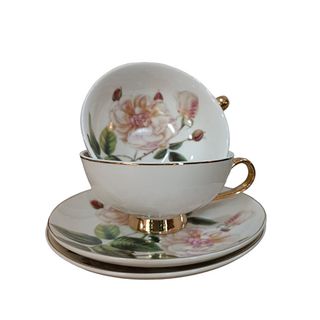 Šolje za kafu Fina kuća S/2 Elegance cvjetni dekor/zlatna drška