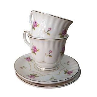 Šolje za kafu Fina kuća SET/2 200ml IVORY retro roze ružice/zlatna štampa unutar šoljice