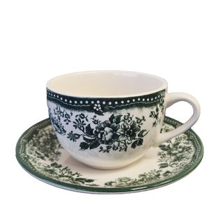 Šoljice za kafu Fina kuća SET/6 6.2 (9114030) dekor retro zelene ruže na krem podlozi