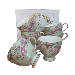 Šoljice za kafu Fina kuća SET/6 Spring cvjetići na zelenoj podlozi