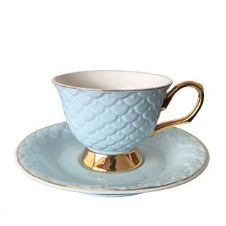 Šoljice za kafu SET/6 Sunday Light Blue 3D/zlatna drška/gift kutija