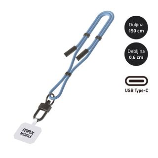 Data kabl Maxmobile TYPE C fashion 6mm vezica 2u1 1,5m blue