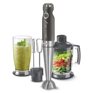 Sencor SHB 5608BK 4 in 1 Hand Blender, TITANIUM QuadBlade Technology, Power Input 1 000 W, Extra Quiet DC Motor, 800 ml Beaker with Lid, 1 250 ml (98903)